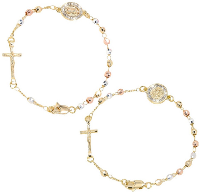 마다꾸미 여성용 성모마리아 십자가 천주교 묵주팔찌 A + B 세트, 혼합색상, 1세트