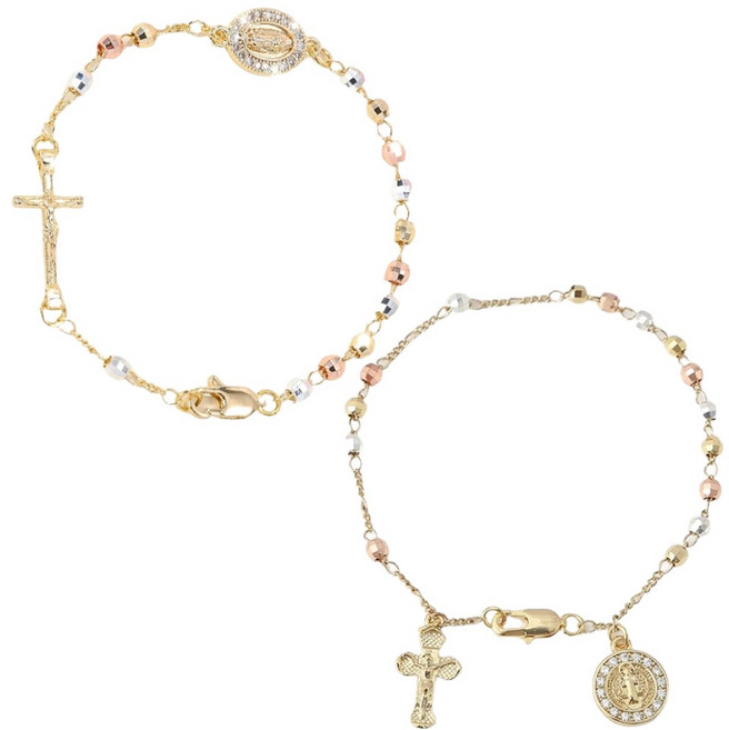 마다꾸미 성모마리아 묵주팔찌 여성용 십자가 천주교 성물 팔찌, A+C, 2개