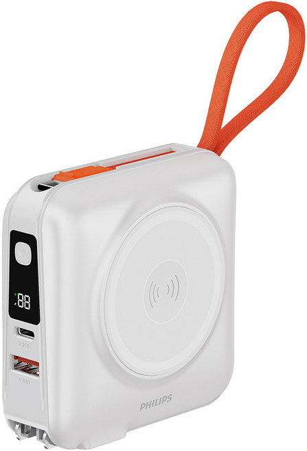 PHILIPS 飛利浦 FunCube 多合一磁吸行動電源 15000mAh 45W TYPE C 2個+ USB-A + Lightning, 白色, DLP4351