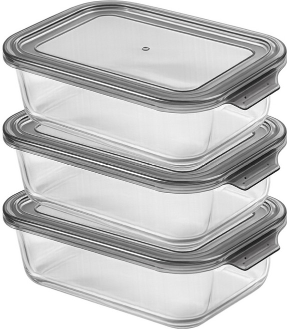 발룬피니 내열 오븐 유리 원터치 반찬통 1.05L x 3p 세트, 1세트
