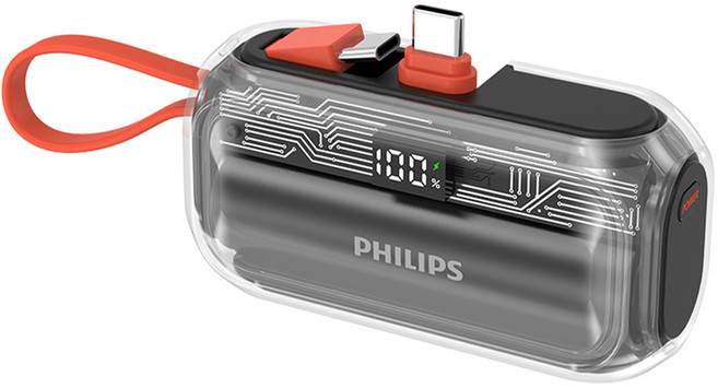PHILIPS 飛利浦 透明款行動電源 5000mAh Type-C, 黑色, DLP2568