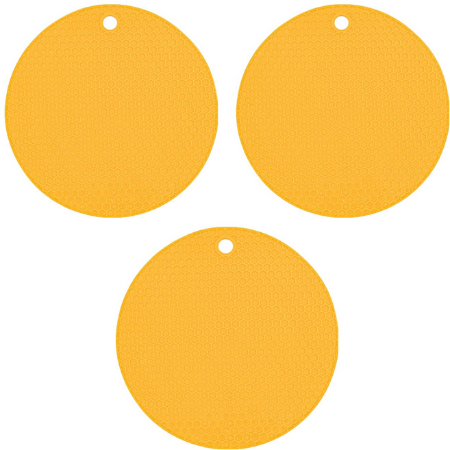 블룸홈 실리콘 원형 냄비받침 18cm, 옐로우, 3개