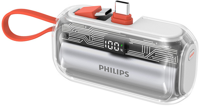 PHILIPS 飛利浦 透明款行動電源 5000mAh Type-C, 白色, DLP2568