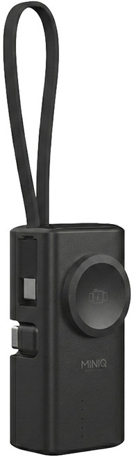 MINIQ 膠囊行動電源 自帶蘋果線, 黑色, MD-BP078-Qi
