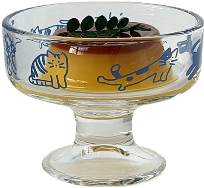 파라주니 홈카페 고양이 캐릭터 유리 디저트볼 HJ1258, 혼합색상, 1개