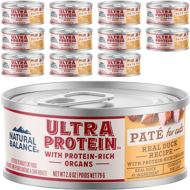 내추럴발란스 전연령 울트라 프로틴 리얼 덕 파테 캣 레시피 캔, 오리, 79g, 12개