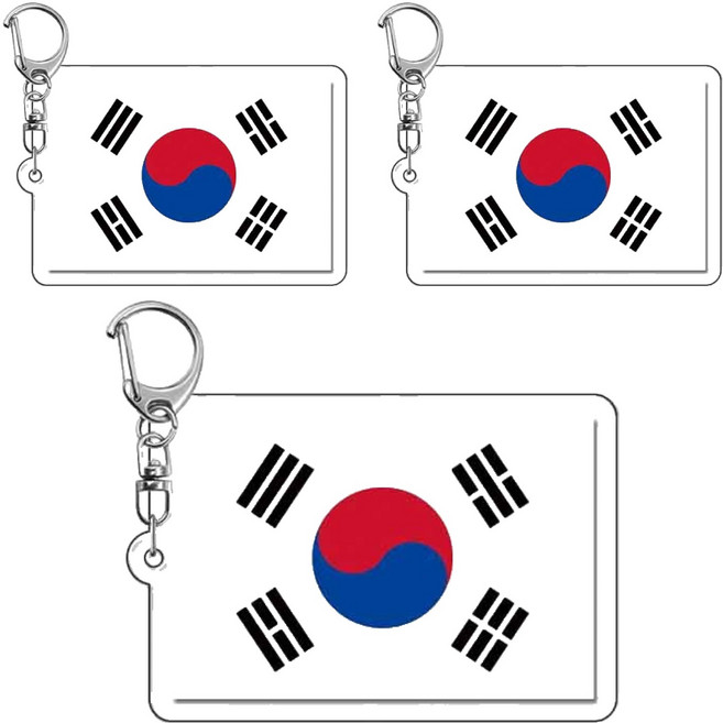 마켓피아 국기 디자인 가방 자동차 키홀더 스퀘어 키링 5.5 x 2.7 cm, 18196 한국, 3개