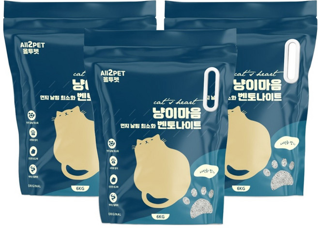 올투펫 고양이 벤토나이트 모래, 6kg, 3개, 무향