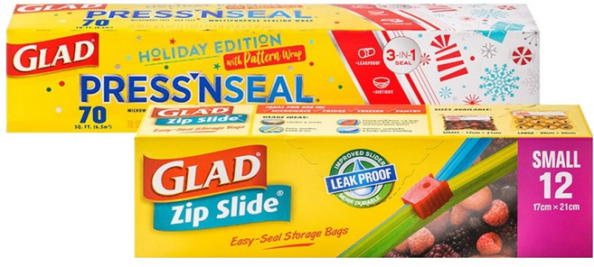 GLAD 佳能 設計款冬季版神奇保鮮膜 一般型 21.6m + 神奇保鮮袋 滑動式 小型 12入組, 混合, 1套