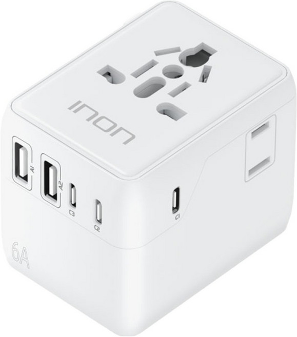 INON 2USB + 3Type C 5埠海外旅行用萬國轉接頭 IN-TA520C, 1個, 白色