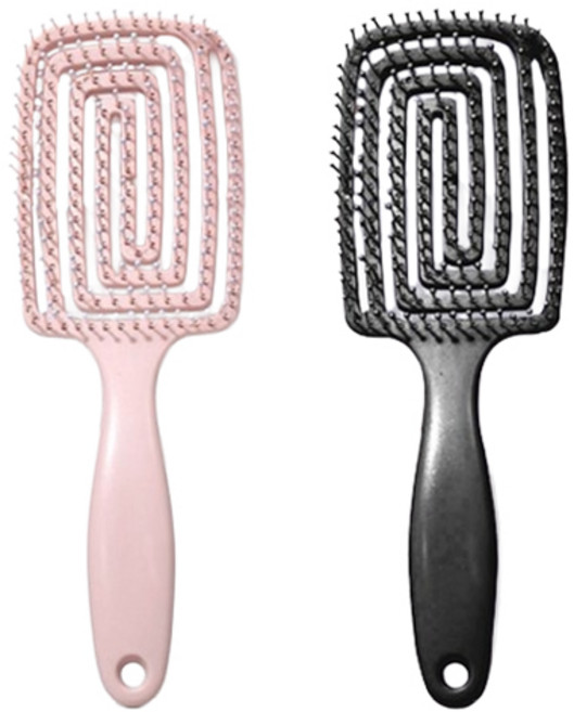 리빙홈디테일 젖은 엉킨 머리 뿌리볼륨 빗 2종 세트, 1세트, 블랙, 핑크