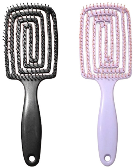 리빙홈디테일 젖은 엉킨 머리 뿌리볼륨 빗 2종 세트, 1세트, 블랙, 퍼플