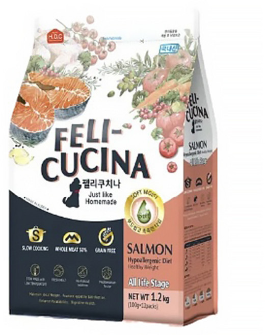 펠리쿠치나 전연령 강아지 소프트사료, 연어, 1.2kg, 1개