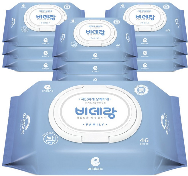 앙블랑 비데랑 패밀리 비데티슈 캡형, 60g, 46매, 10개