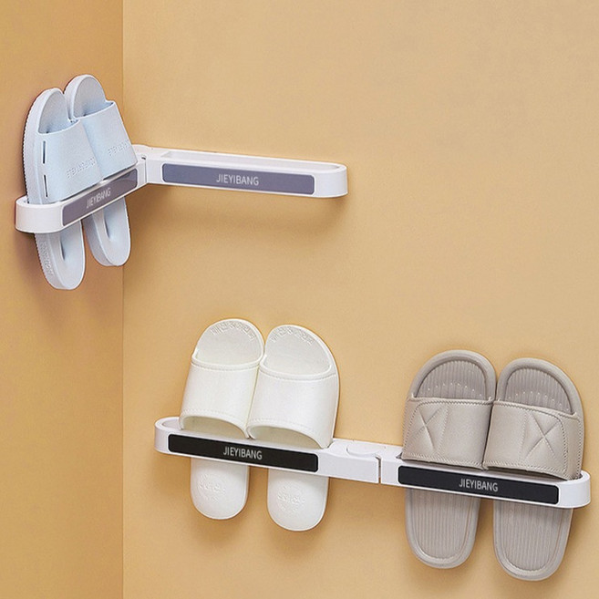 위드윈 접이식 코너 활용 2구 신발 슬리퍼 걸이, 화이트 + 그레이, 1개