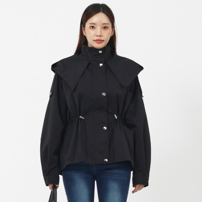 Elsso 抓皺抽繩防風連帽軍裝外套