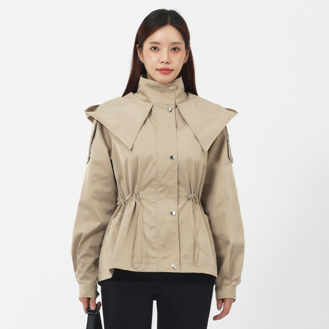 Elsso 抓皺抽繩防風連帽軍裝外套