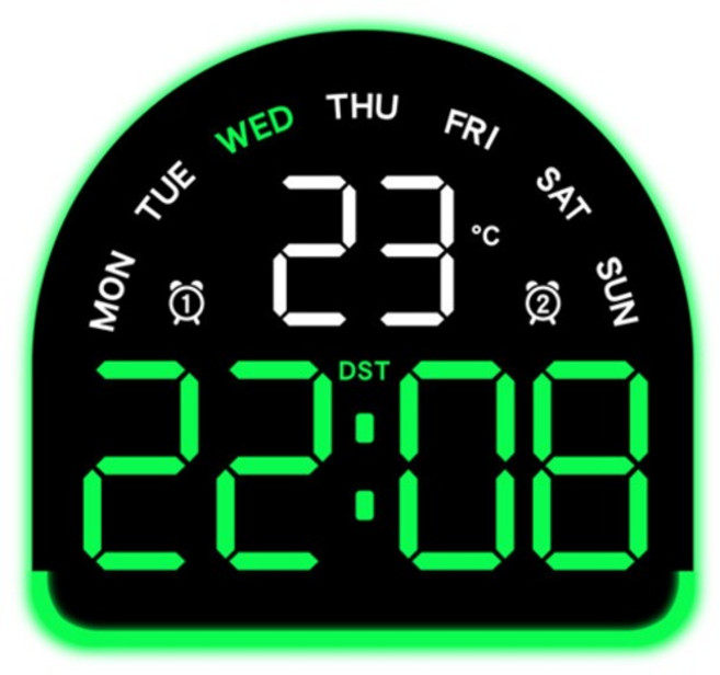 선빛 캘린더 LED 온도 날짜 표기 디지털 시계, 그린