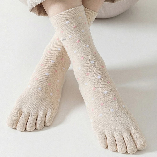 레노마 여성용 발가락 중목 양말 도트 3족