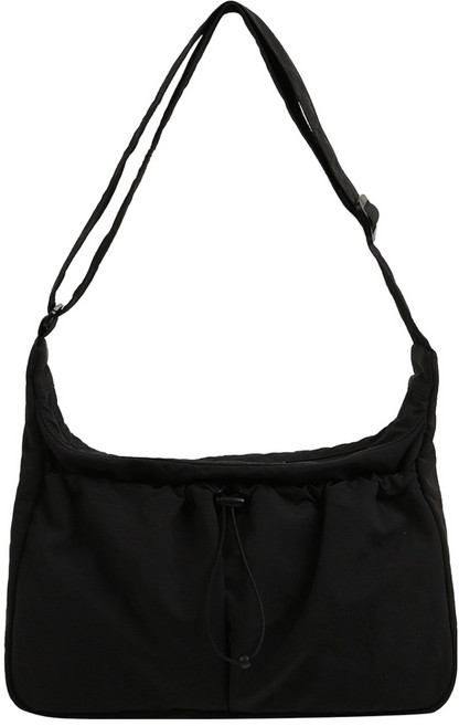 SHOOPEN 女款尼龍抽繩方形流浪包 HPABCGA003, 19 黑色