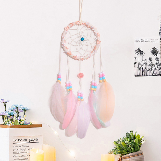 홈앤픽스 드림캐쳐 벽장식 행운 의미 월행잉 장식, 핑크