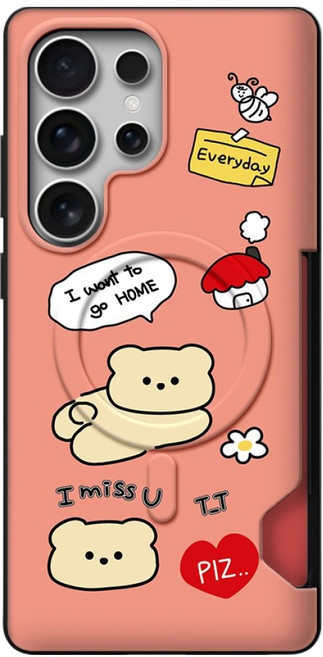 디자인플러스 집갈래 곰돌이 카드 2장 맥세이프 슬림 범퍼 휴대폰 케이스