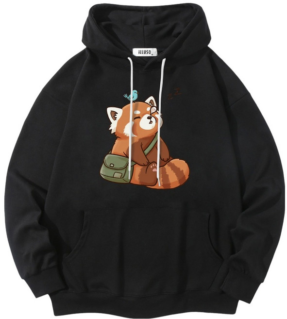 일루소 남녀공용 소프트 특양면 슬리핑 래서팬더 후드티