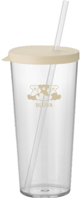 블루바 트라이탄 투명 심플 빨대 텀블러, 아이보리 옐로우, 1개, 670ml