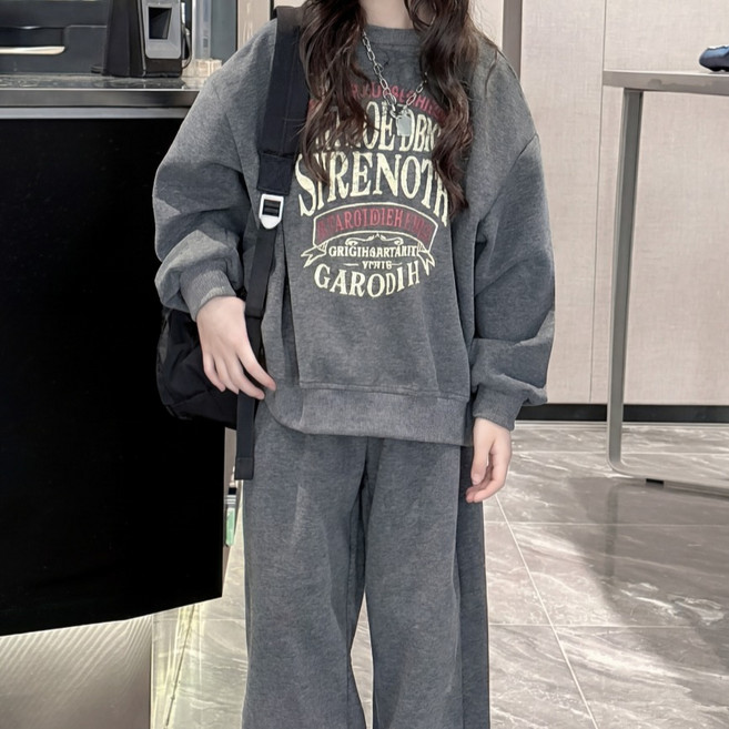 리틀크루 주니어 빈티지 그래픽 포인트 데일리 맨투맨 셋업