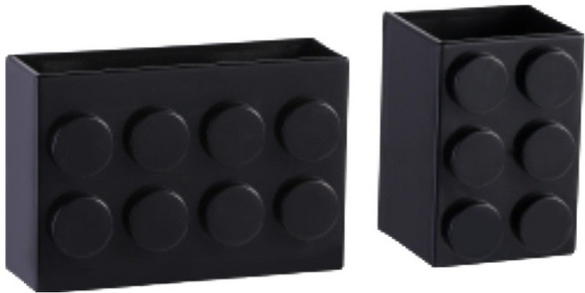 마다꾸미 자석 블럭 디자인 데스크 정리 연필꽂이 2종 세트 대형, 16 블랙, 1세트