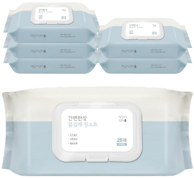 데일리워터 간편한장 물걸레 청소포 캡형 25p, 6개
