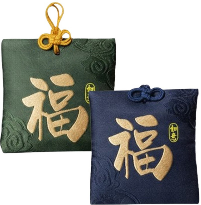 MaDaKkuMi 符咒幸運許願收納福袋2件組, 綠色 + 藍色, 1套