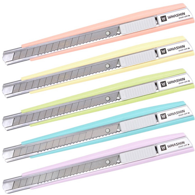 화신 215 커터칼 KN-215P5 소 5입, 피치+옐로우+그린+블루+퍼플, 1세트