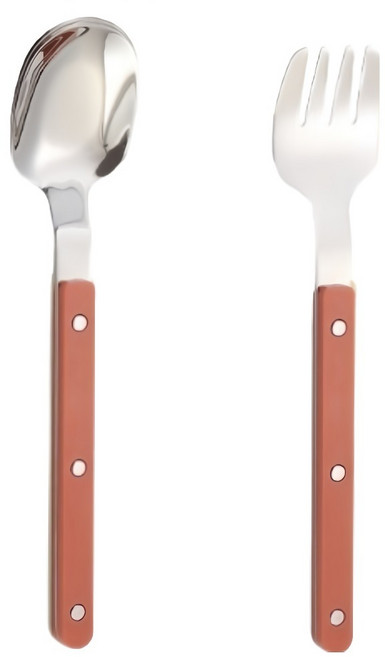 티리티티 304 스테인리스 어린이 수저 포크 세트, 브라운, 1세트, 스푼 + 포크