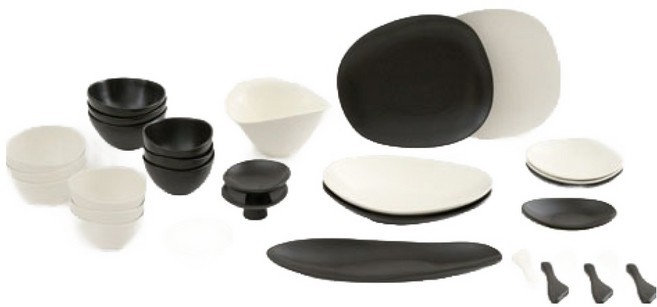 ERATO Rocce 6人份碗盤居家組合 32件組, 白色, 黑色, 1套, 10種