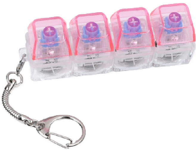 오로라데코덴 딸깍 4구 LED 키보드 키캡 키링, 네온핑크, 1개