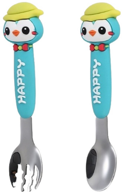 티리티티 304 스테인리스 캐릭터 수저 포크 세트, 펭귄, 1세트, 스푼 + 포크