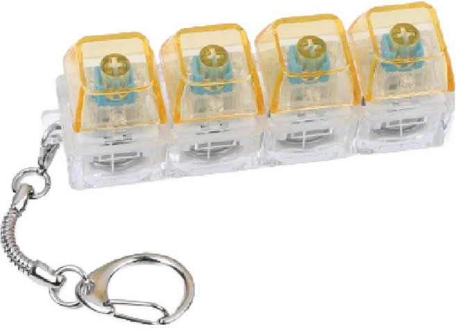 오로라데코덴 딸깍 4구 LED 키보드 키캡 키링, 옐로우, 1개