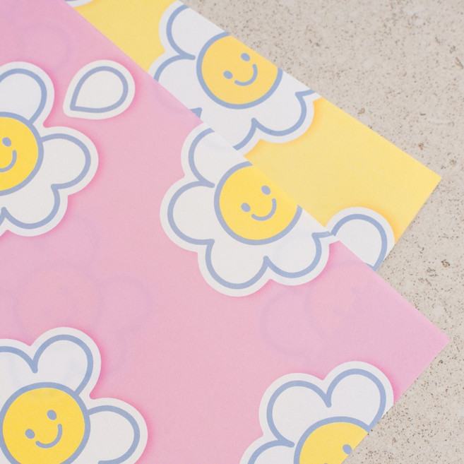 뮤니드 스마일 플라워 선물 포장지 2종 x 5p 세트, 1세트, 옐로우, 핑크
