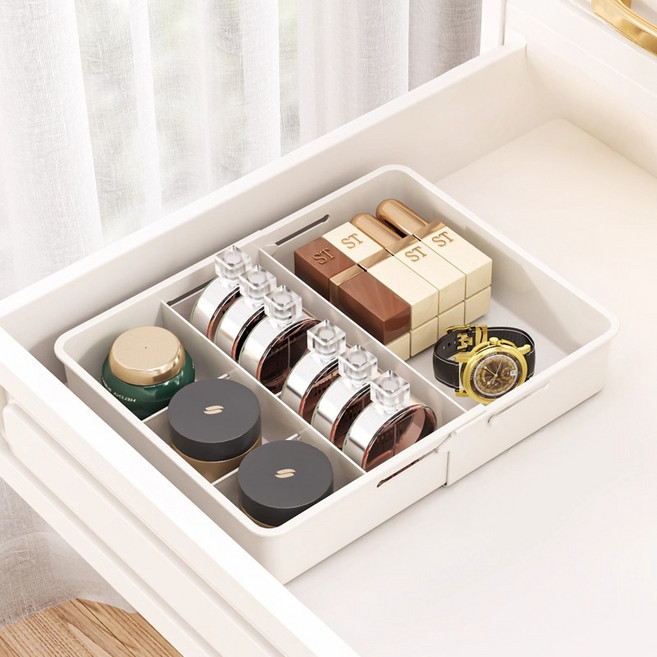 그리드업 길이 조절 가능한 속옷 화장품 정리 수납함 미디엄, 화이트, 1개