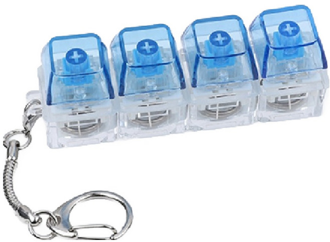 오로라데코덴 딸깍 4구 LED 키보드 키캡 키링, 블루, 1개