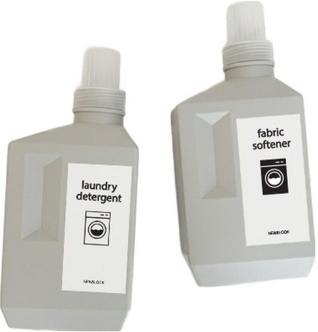 뉴앤룩 욕실 디스펜서 세제 소분용기 세탁세제 리필용기 600ml x 2p + 라벨 2종 세트, 그레이(리필용기), 1세트