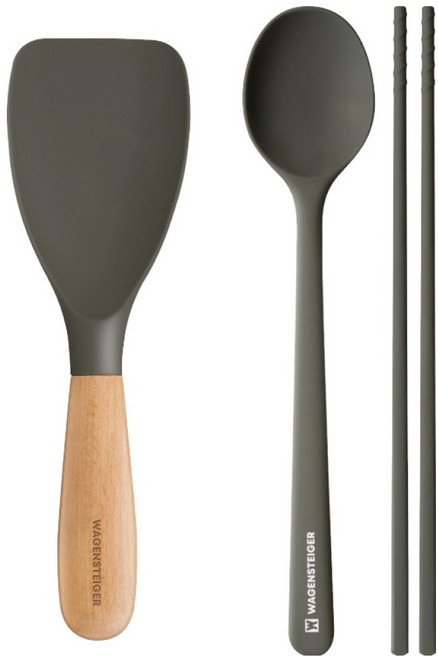 바겐슈타이거 플래티넘 실리콘 조리도구 3종 세트, 다크그레이, 1세트, 스패츌라 + 숟가락 + 젓가락