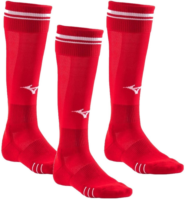 미즈노 스포츠 중목 축구양말 3족 세트 33YX200462, 레드