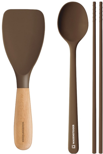 바겐슈타이거 플래티넘 실리콘 조리도구 3종 세트, 코코아, 1세트, 스패츌라 + 숟가락 + 젓가락