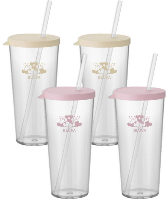 블루바 트라이탄 투명 심플 빨대 텀블러 670ml x 2종 x 2p 세트, 아이보리 옐로우, 파스텔 핑크, 1세트