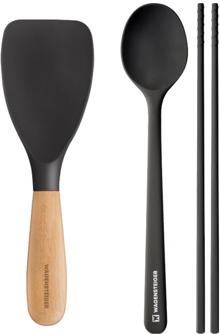 바겐슈타이거 플래티넘 실리콘 조리도구 3종 세트, 애쉬블랙, 1세트, 스패츌라 + 숟가락 + 젓가락