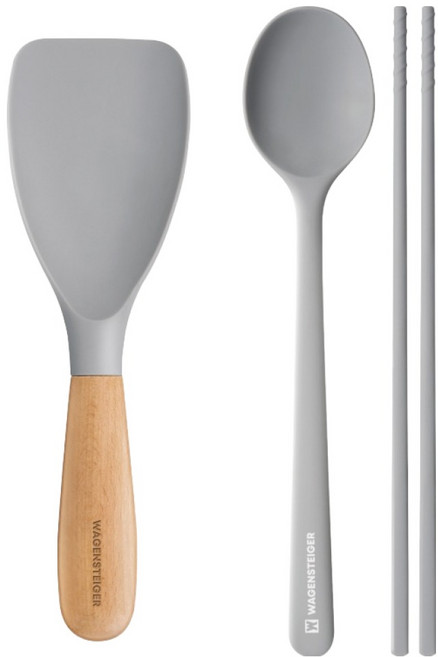 바겐슈타이거 플래티넘 실리콘 조리도구 3종 세트, 라이트그레이, 1세트, 스패츌라 + 숟가락 + 젓가락