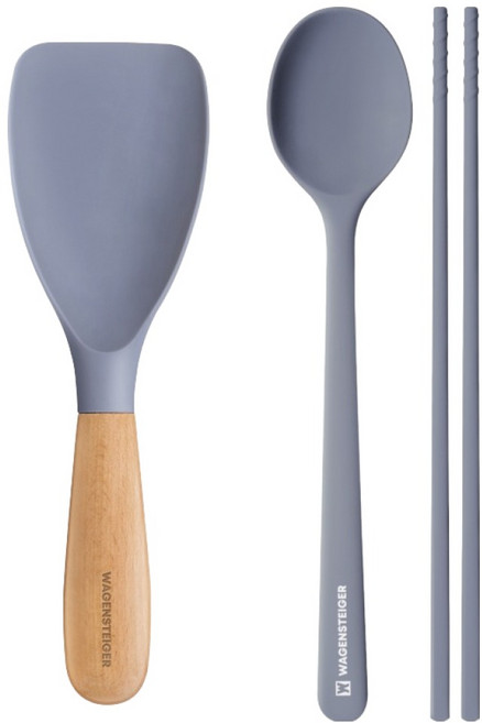 바겐슈타이거 플래티넘 실리콘 조리도구 3종 세트, 페일블루, 1세트, 스패츌라 + 숟가락 + 젓가락