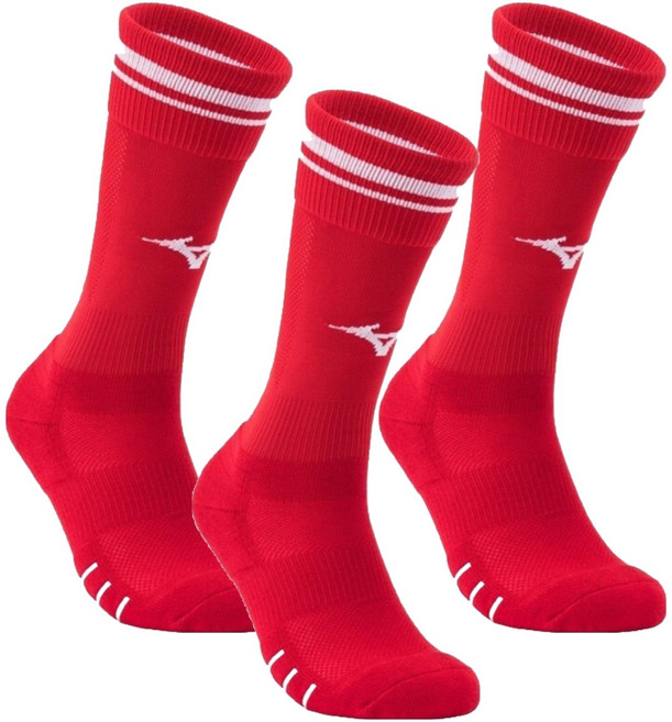 미즈노 스포츠 중목 축구양말 3족 세트 33YX200262, 레드